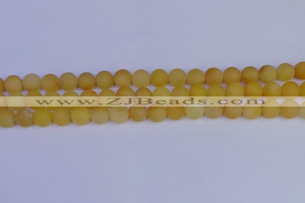 CYJ603 15.5 inches 10mm round matte yellow jade beads wholesale