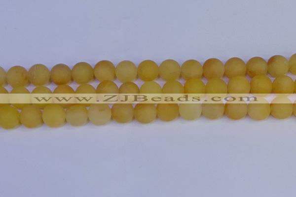 CYJ605 15.5 inches 14mm round matte yellow jade beads wholesale