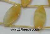 CYJ72 Top-drilled 15*35mm carved leaf yellow jade beads wholesale