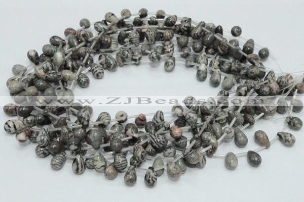 CZJ16 16 inches 8*12mm teardrop zebra jasper gemstone beads wholesale