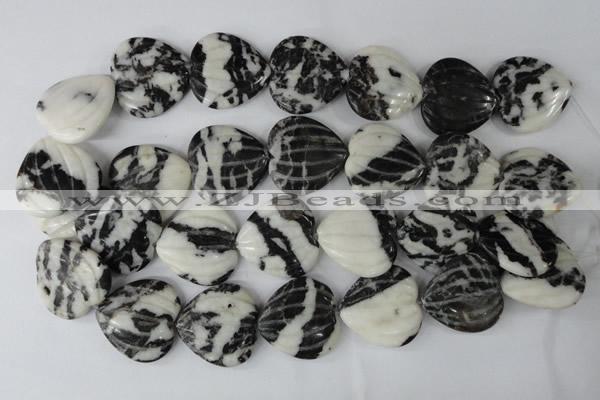 CZJ233 30*30mm carved heart black & white zebra jasper beads