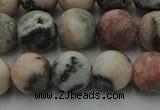 CZJ563 15.5 inches 10mm round matte pink zebra jasper beads