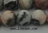 CZJ565 15.5 inches 14mm round matte pink zebra jasper beads