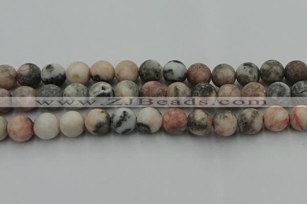 CZJ565 15.5 inches 14mm round matte pink zebra jasper beads