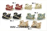 EARR04 12*16mm copper swan stud earrings pave acrylic zirconia gold plated