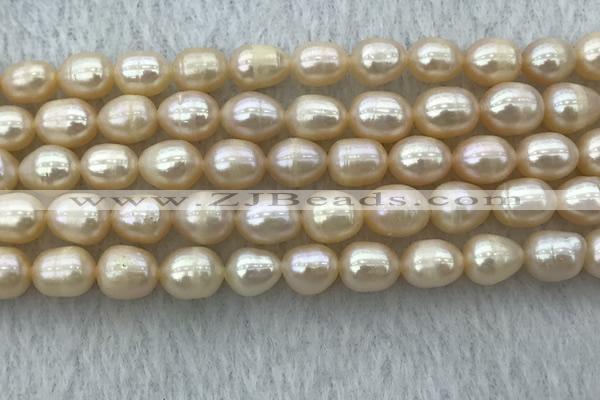 FWP196 15 inches 7mm - 8mm rice pink freshwater pearl strands