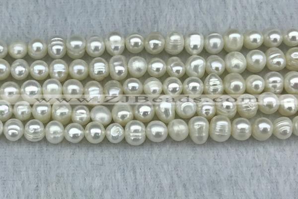 FWP35 14.5 inches 5mm - 6mm potato white freshwater pearl strands
