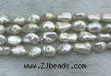 FWP354 15 inches 9mm - 10mm baroque white freshwater pearl strands