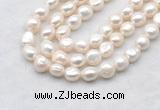 FWP500 14 inches 10mm - 11mm baroque white freshwater pearl strands