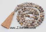 GMN1011 Hand-knotted 8mm, 10mm matte zebra jasper 108 beads mala necklaces with tassel
