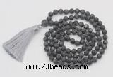 GMN1015 Hand-knotted 8mm, 10mm matte black labradorite 108 beads mala necklaces with tassel