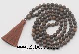 GMN1016 Hand-knotted 8mm, 10mm matte bronzite 108 beads mala necklaces with tassel
