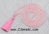 GMN1021 Hand-knotted 8mm, 10mm matte rose quartz 108 beads mala necklaces with tassel