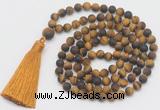 GMN1032 Hand-knotted 8mm, 10mm matte yellow tiger eye 108 beads mala necklace with tassel