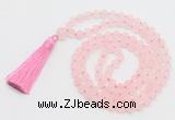 GMN1037 Hand-knotted 8mm, 10mm matte rose quartz 108 beads mala necklace with tassel