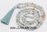 GMN1038 Hand-knotted 8mm, 10mm matte amazonite 108 beads mala necklace with tassel