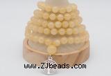GMN1126 Hand-knotted 8mm, 10mm honey jade 108 beads mala necklaces with charm