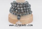 GMN1140 Hand-knotted 8mm, 10mm eagle eye jasper 108 beads mala necklaces with charm