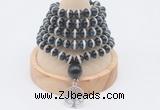GMN1173 Hand-knotted 8mm, 10mm tibetan agate 108 beads mala necklaces with charm