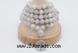 GMN1183 Hand-knotted 8mm, 10mm white crazy agate 108 beads mala necklaces with charm