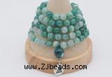 GMN1194 Hand-knotted 8mm, 10mm green banded agate 108 beads mala necklaces with charm