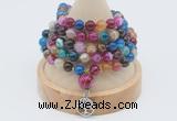 GMN1199 Hand-knotted 8mm, 10mm colorfull banded agate 108 beads mala necklaces with charm