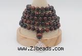 GMN1222 Hand-knotted 8mm, 10mm red tiger eye 108 beads mala necklaces with charm