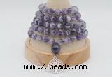 GMN1237 Hand-knotted 8mm, 10mm dogtooth amethyst 108 beads mala necklaces with charm