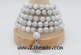 GMN1245 Hand-knotted 8mm, 10mm white howlite 108 beads mala necklaces with charm