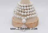 GMN1246 Hand-knotted 8mm, 10mm white howlite 108 beads mala necklaces with charm