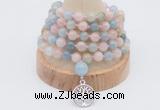 GMN1254 Hand-knotted 8mm, 10mm morganite 108 beads mala necklaces with charm