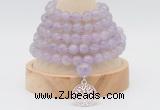 GMN1256 Hand-knotted 8mm, 10mm lavender amethyst 108 beads mala necklaces with charm