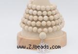 GMN1263 Hand-knotted 8mm, 10mm white fossil jasper 108 beads mala necklaces with charm