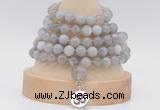 GMN1272 Hand-knotted 8mm, 10mm grey banded agate 108 beads mala necklaces with charm