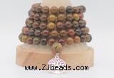 GMN1282 Hand-knotted 8mm, 10mm red moss agate 108 beads mala necklace with charm