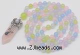 GMN1400 Hand-knotted 8mm candy jade 108 beads mala necklace with pendant