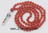 GMN1423 Hand-knotted 8mm, 10mm red agate 108 beads mala necklace with pendant