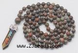 GMN1426 Hand-knotted 8mm, 10mm ocean agate 108 beads mala necklace with pendant