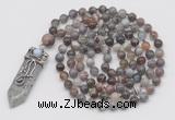 GMN1427 Hand-knotted 8mm, 10mm Botswana agate 108 beads mala necklace with pendant