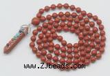 GMN1441 Hand-knotted 8mm, 10mm red jasper 108 beads mala necklace with pendant