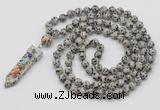 GMN1445 Hand-knotted 8mm, 10mm dalmatian jasper 108 beads mala necklace with pendant