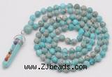 GMN1450 Hand-knotted 8mm, 10mm sea sediment jasper 108 beads mala necklace with pendant