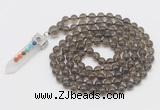 GMN1456 Hand-knotted 8mm, 10mm smoky quartz 108 beads mala necklace with pendant