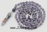 GMN1459 Hand-knotted 8mm, 10mm dogtooth amethyst 108 beads mala necklace with pendant