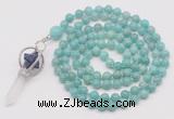 GMN1464 Hand-knotted 8mm, 10mm amazonite 108 beads mala necklace with pendant