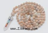 GMN1465 Hand-knotted 8mm, 10mm sunstone 108 beads mala necklace with pendant