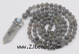 GMN1478 Hand-knotted 8mm, 10mm labradorite 108 beads mala necklace with pendant