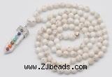 GMN1481 Hand-knotted 8mm, 10mm white howlite 108 beads mala necklace with pendant