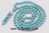 GMN1482 Hand-knotted 8mm, 10mm white howlite 108 beads mala necklace with pendant