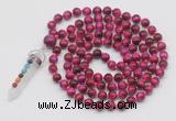 GMN1493 Hand-knotted 8mm, 10mm red tiger eye 108 beads mala necklace with pendant